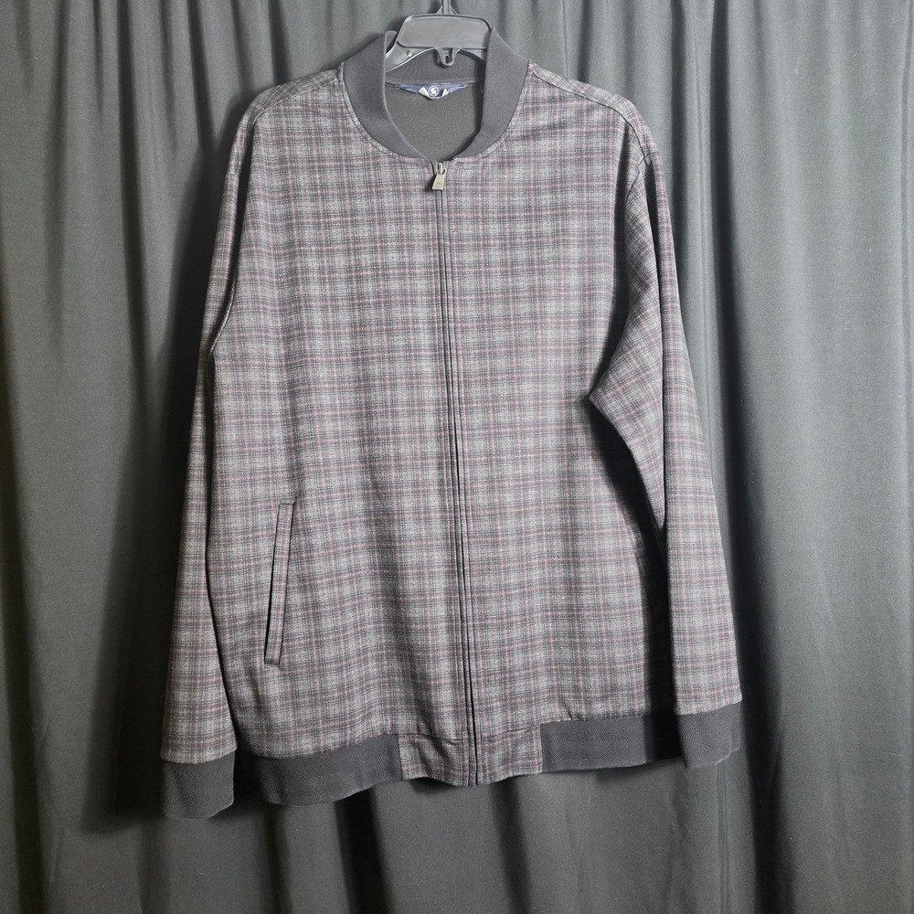 Hart Schaffner Marx Mens XL Plaid Bomber Jacket Grey Full Zip Stretch